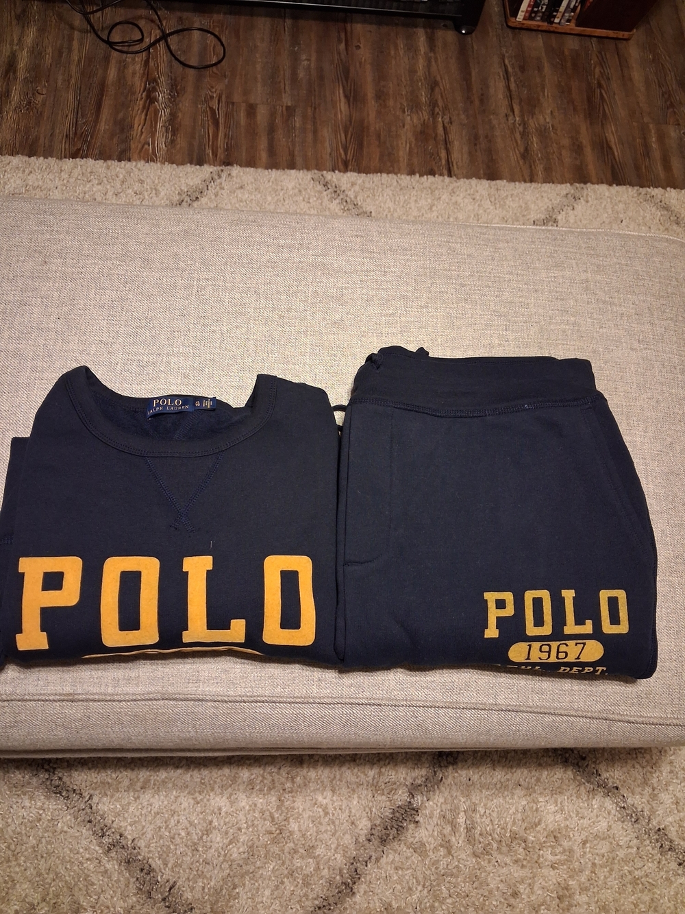 Polo by Ralph Lauren Navy Sweatshirt and Joggers with Gold Logo. Worn Once.